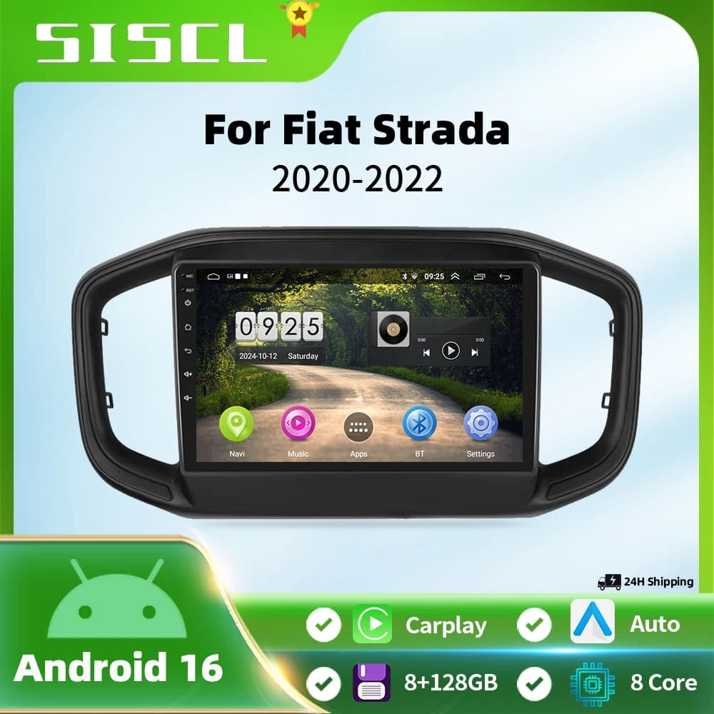 Autoradio Android 16 con Lettore Multimediale per Fiat Strada 2020 2021 2022, Carplay Wireless, Stereo Auto DSP, WiFi+4G, Controllo Vocale AI, 2Din