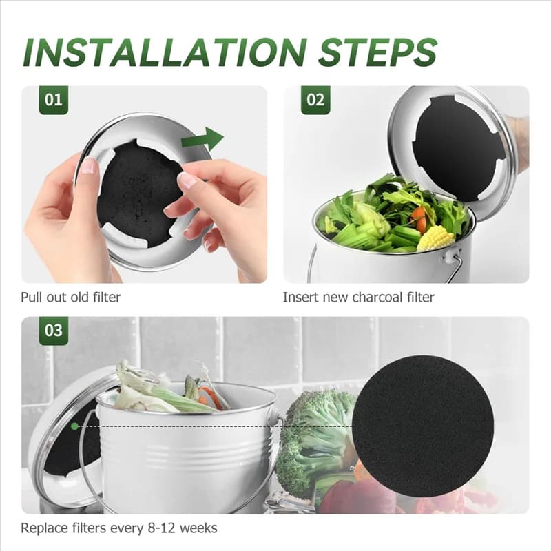 Filtro per bidone del compost, filtri da 6,7 pollici per secchio del compost da cucina, filtro di rospacement per secchio del compost da appoggio domestico, confezione da 12 AA26