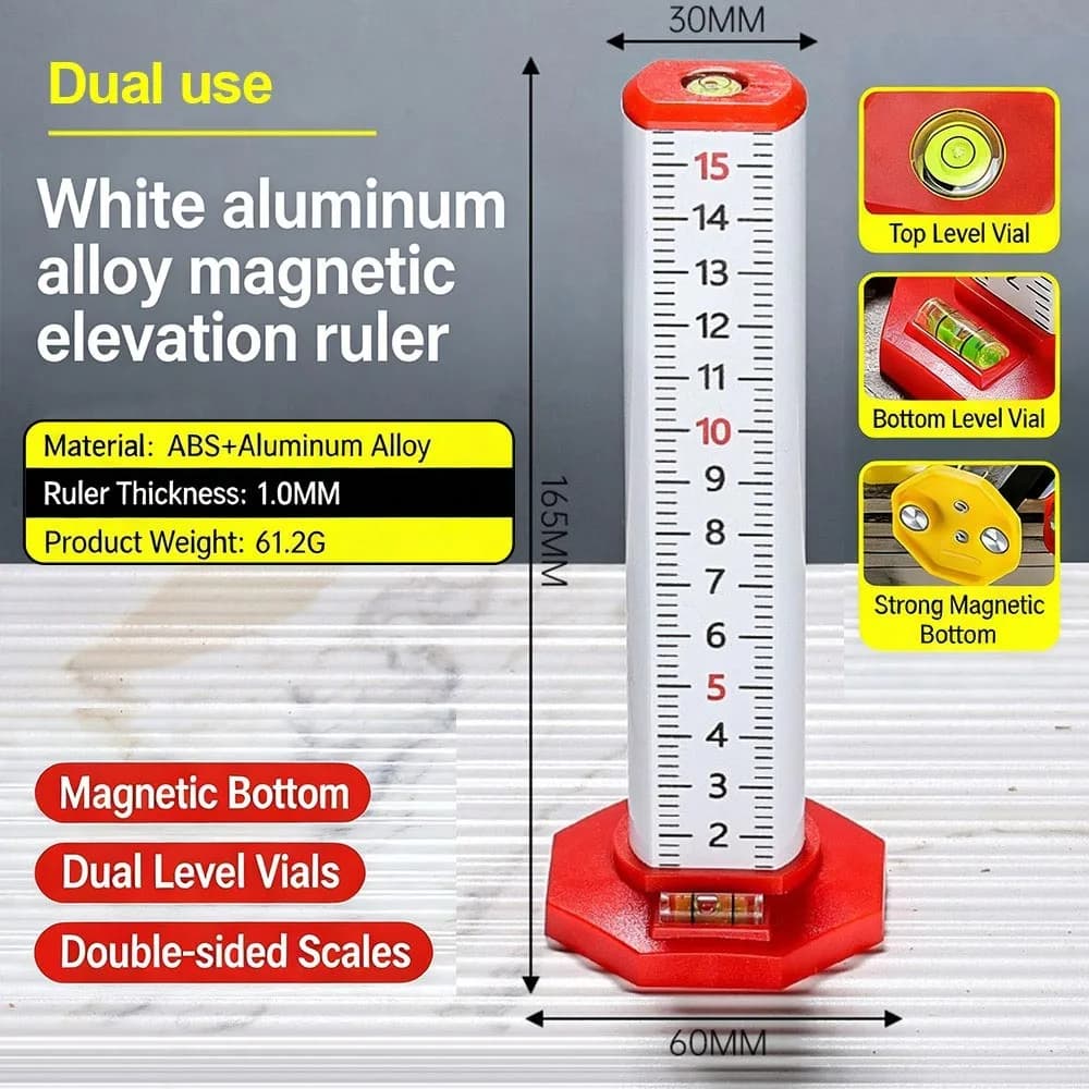 Righello di Livellamento ad Alta Precisione in Lega di Alluminio Magnetico, Strumento per Livellamento Piastrelle, Righello Magnetico a Doppio Uso con Bolla di Livellamento per Lavori a Soffitto