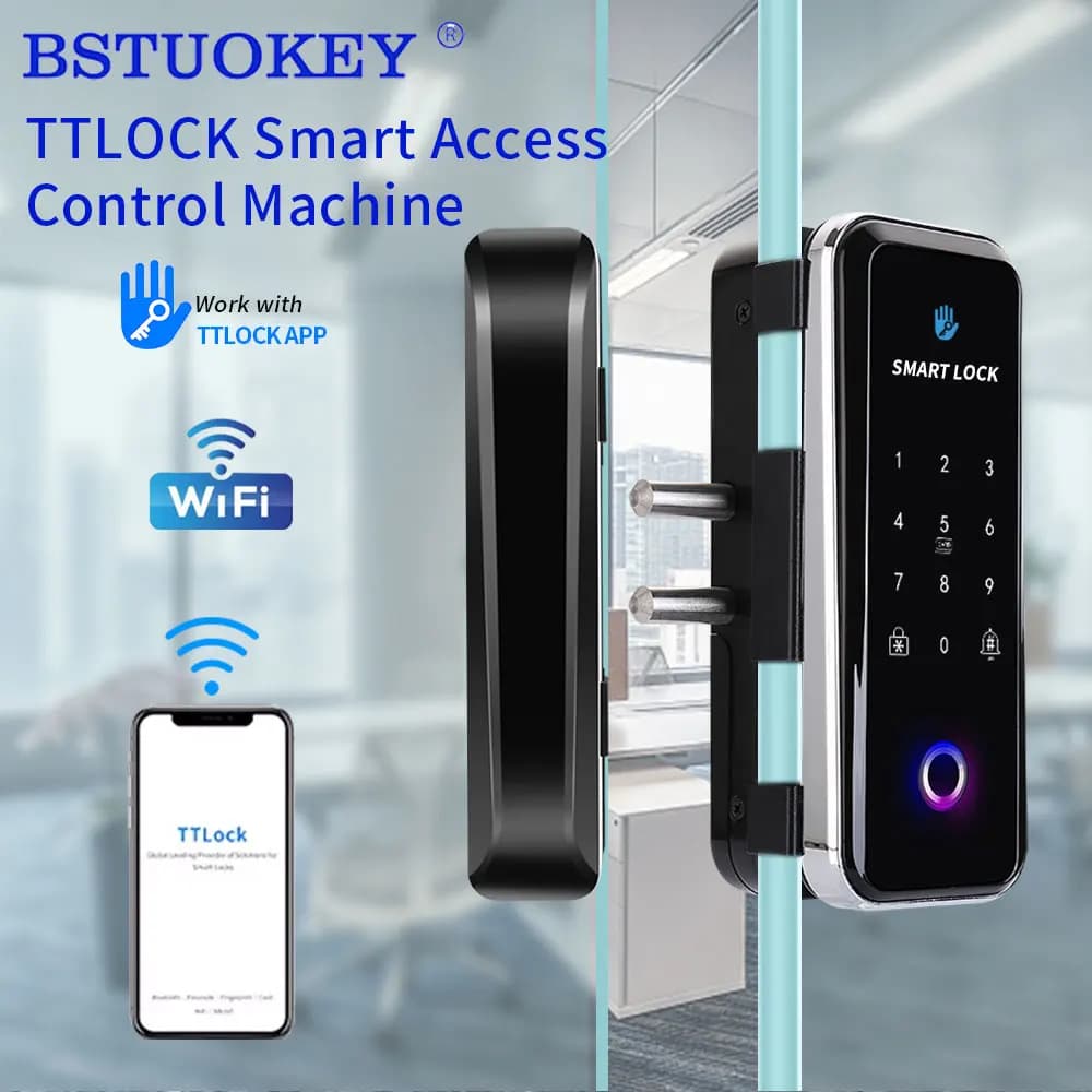 Smart Lock elettronico WIFI con impronta digitale TTLOCK APP Password scheda RFID 13,56 Mhz per porta in vetro incorniciata o senza cornice senza chiave senza fili