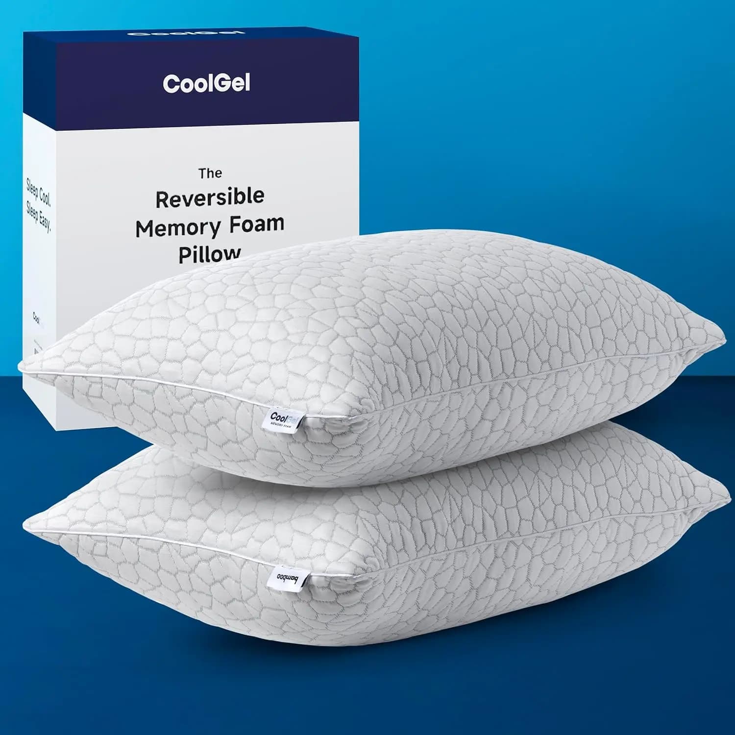 Cuscini Rinfrescanti per Chi Soffre il Caldo, Misura Queen, Set da 2, in Memory Foam Sfilacciato con Supporto Cervicale Regolabile e Fodera Reversibile