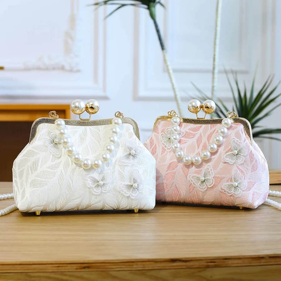 Elegant Lace Butterfly Evening Shoulder Bags for Women Clip Pearl Chain Crossbody Bag Casual Female Shell Handbags Purse Bolsa