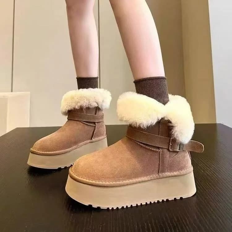 Stivali da Neve Invernali con Suola Spessa per Donna, Scarpe Calde Foderate in Pelliccia, Stivali in Cotone a Doppio Uso, Impermeabili e con Tacco a Zeppa