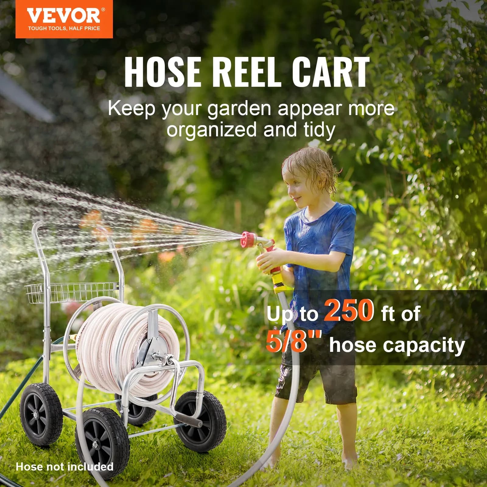 Carrello Avvolgitubo, Contiene Fino a 76 m di Tubo da 16 mm, Carrello Porta Tubo da Giardino Mobile con 4 Ruote, Robusto e Verniciato a Polvere