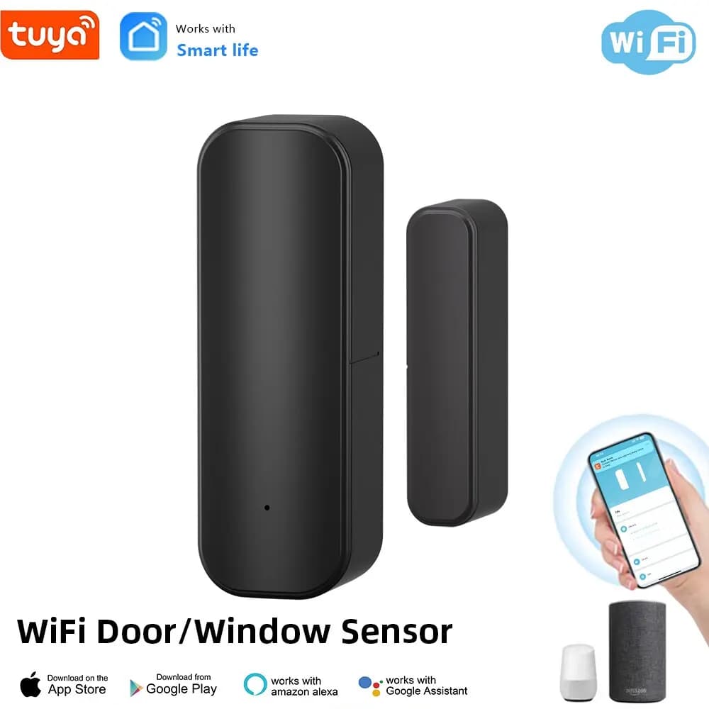 Rilevatori WiFi per porte aperte e chiuse Sensore finestra Tuya con notifica app Avviso Sensore di contatto per la sicurezza domestica con colore nero
