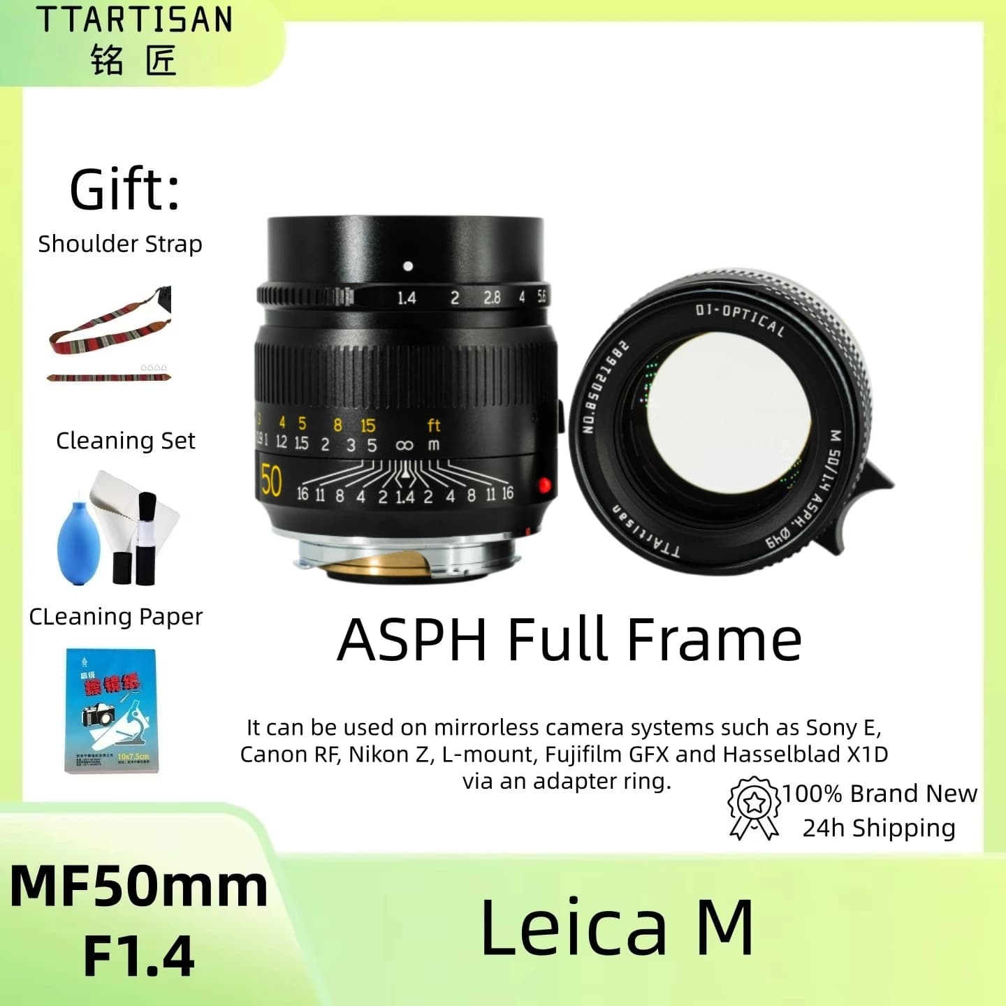 TTArtisan 50mm F1.4 ASPH. Full-Frame Manual Focus Prime Lens for Leica M Mount, Compatible with Mirrorless Cameras via Adapter