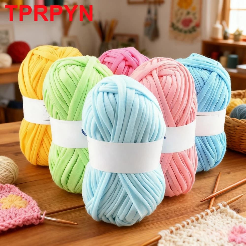 100 g/pz T-shirt all'uncinetto Spessore panno morbido Filato per lavoro a mano Linea all'uncinetto Tessuto Borsa Coperta Filato spesso Filo piatto