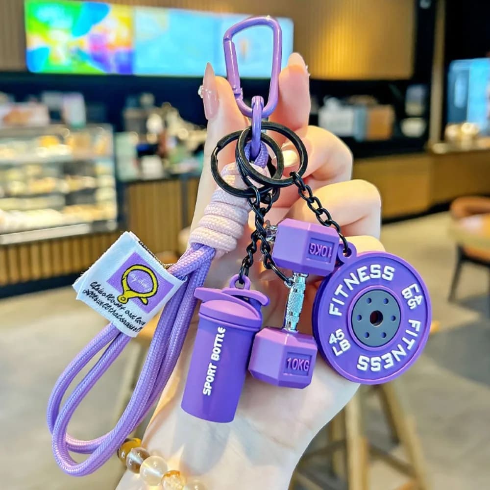 Keyrings in shape of gymnastics, Kettlebell and Simulated Manubri, Fitness series with Stackable Pendant, Gift