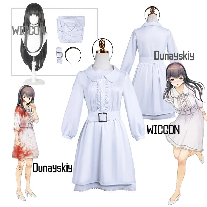 Costume Cosplay Galgame Sone Miyuki per Donne e Ragazze, Parrucca, Abito Bianco, Gonna, Stile Kawaii Carino per Feste, Carnevale, Halloween