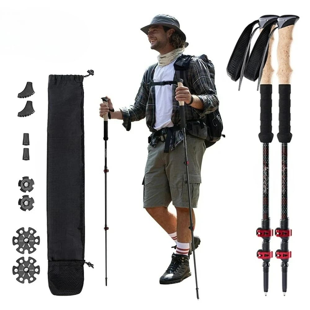 Trekking Sticks 2 Pieces in Carbon Fiber, Telescopic Sticks Folding Lightweight for Hiking and Climbing