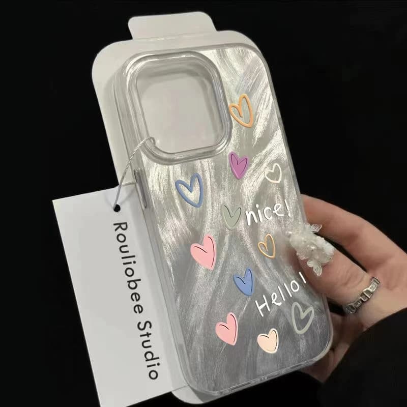 Custodia per telefono antiurto opaca IMD con cuore colorato e dolce per iPhone 16 Pro 17 15 14 13 12 11 Pro Max 7 8 Plus X XS