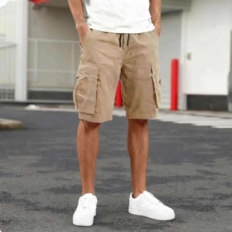 Pantaloncini Cargo da Uomo Estivi 2025, Modello Dritto e Comodo, Multitasche, Tinta Unita, con Coulisse, per Uso Quotidiano