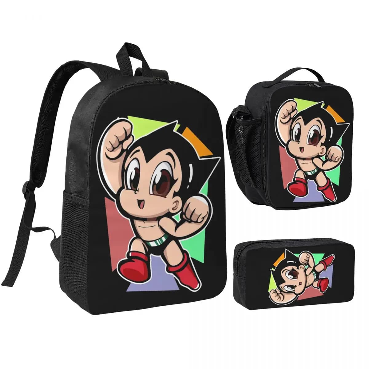 3pecs/set Anime Astro Boy Backpack for Student High-capacity Laptop Computer Shoulder Bag Lunch bag Pencil Case