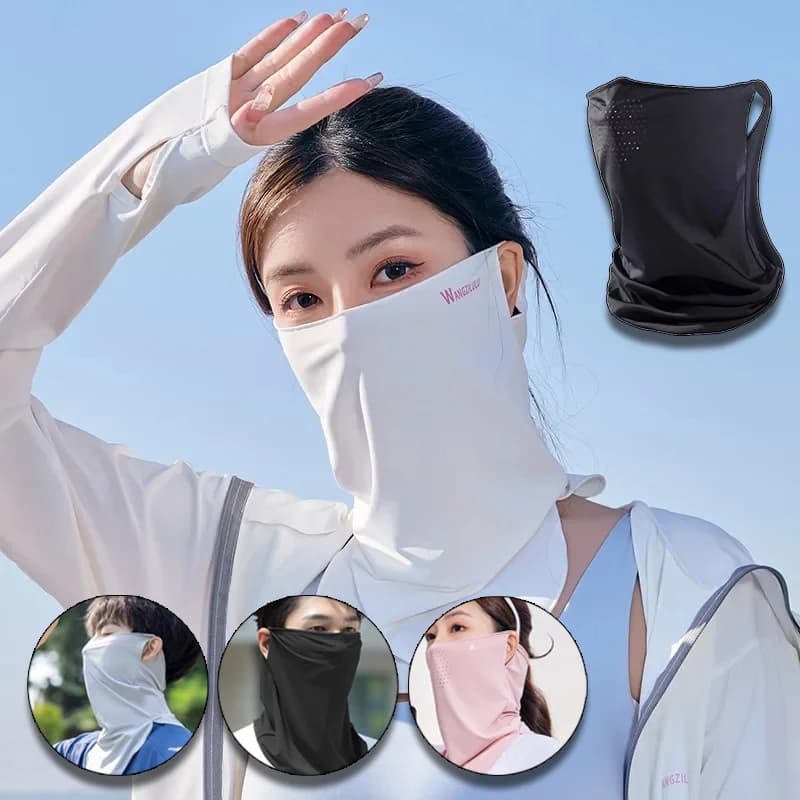 Maschera Protettiva in Seta Ghiacciata con Protezione UV UPF50 per Uomo e Donna, Copertura Completa del Viso Traspirante per Ciclismo Estivo all'Aperto