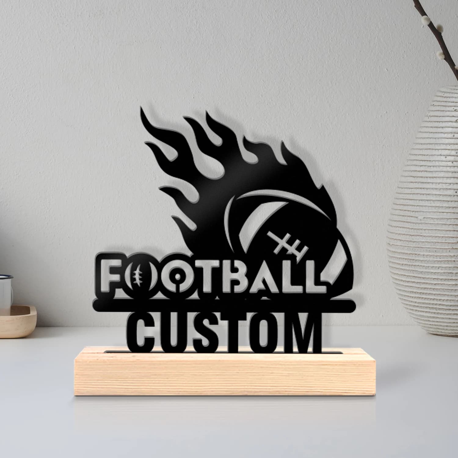 1pc Metal Art Desktop Decoration Customizable Name Equipped with Wooden Base Desktop Decoration That Does Not Require Assembly