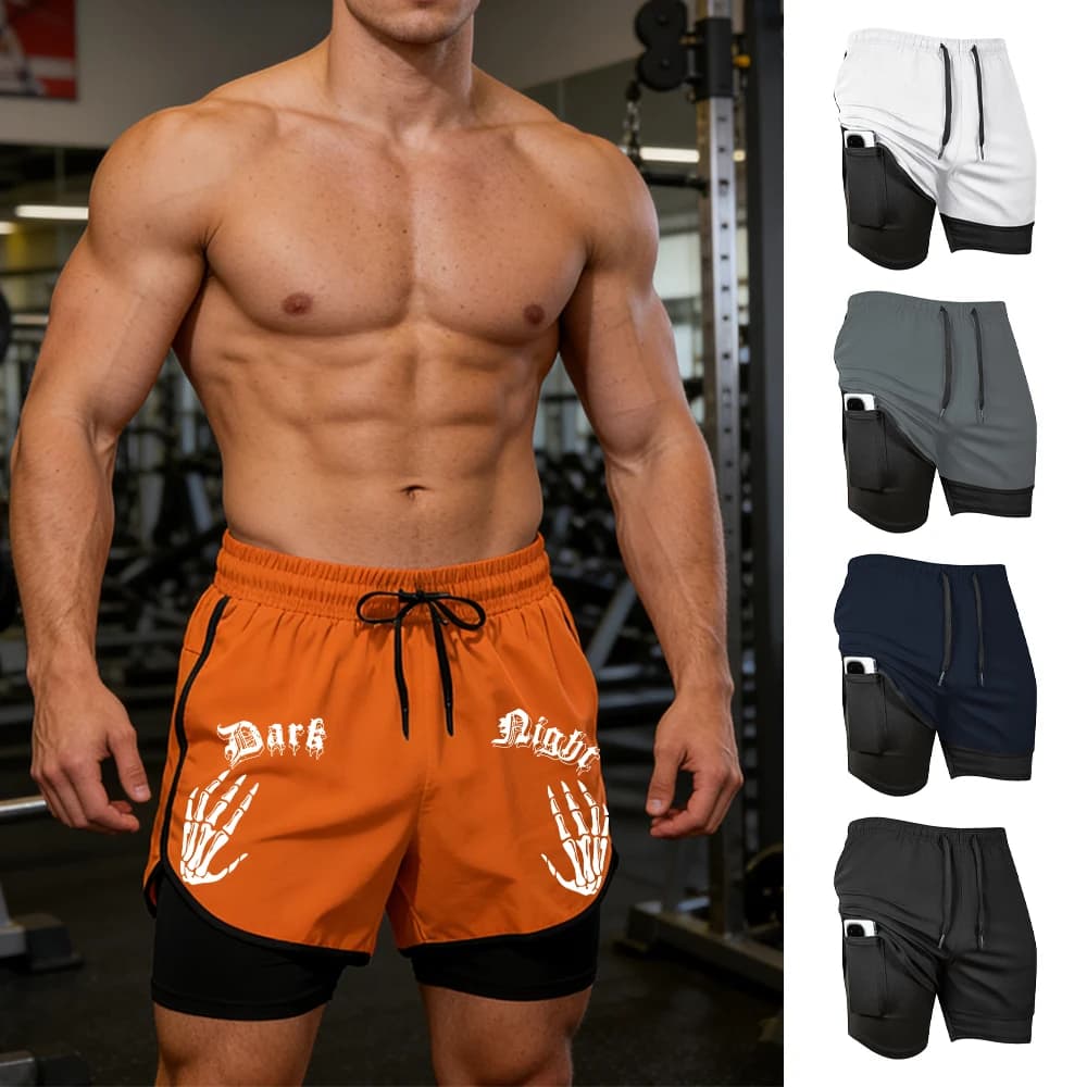 Pantaloncini sportivi da uomo ad asciugatura rapida con stampa di ossa di mano, pantaloncini da spiaggia casual elasticizzati adatti per fitness quotidiano e ciclismo