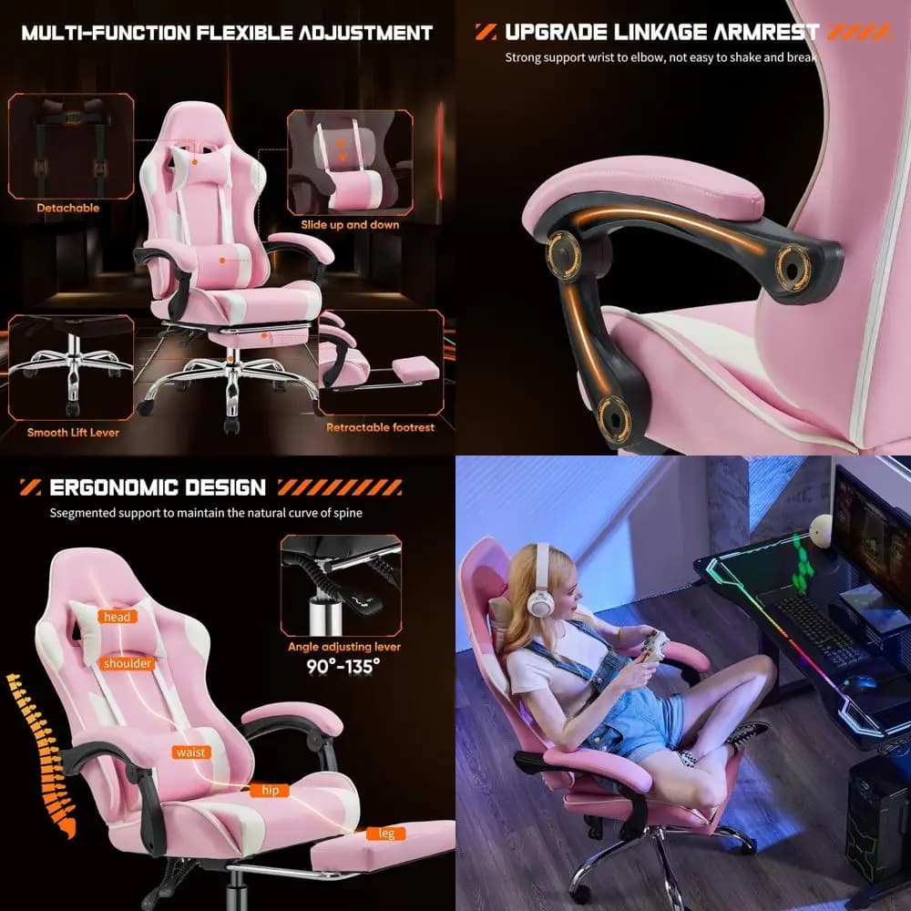 Sedia da Gaming Ergonomica con Supporto Lombare: Comoda Poltrona Reclinabile in Pelle PU con Poggiapiedi, Girevole e Braccioli Regolabili per Adulti
