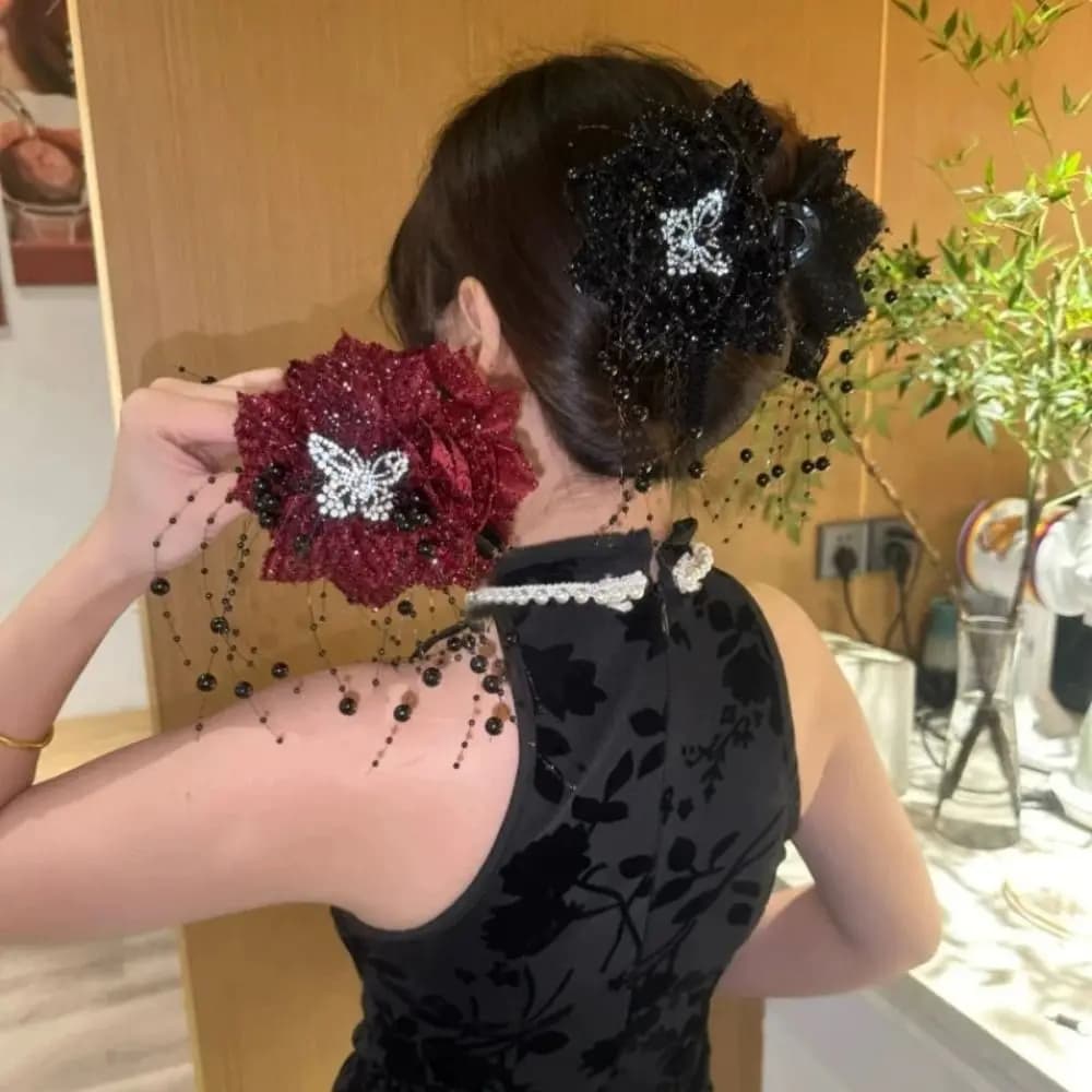 Fashion Butterfly Flower Hair Clip Tassel Large Hairpin Grips Elegant Shark Clip for Girls