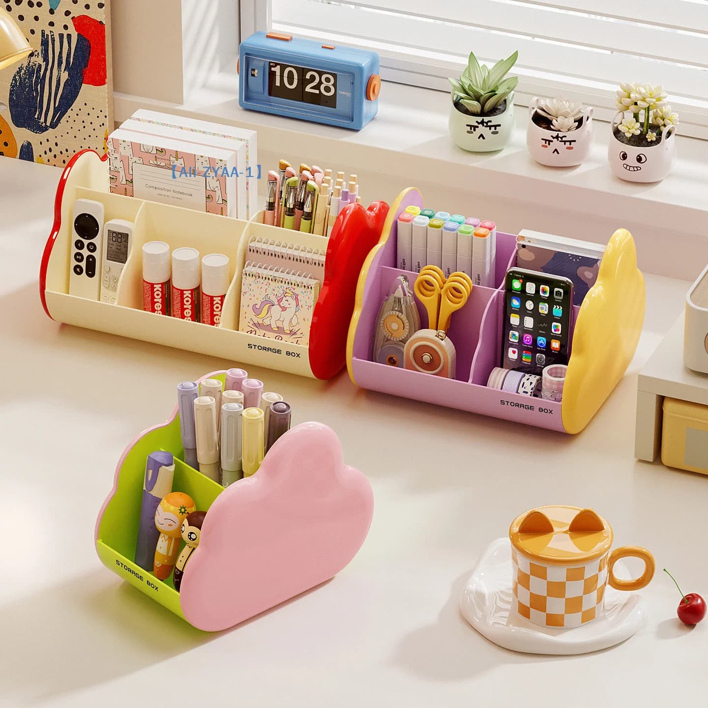 【ZYAA-1】Portable Plastic Desktop Storage Box Student Desk Stationery Sorting Storage Rack Makeup Storage Box