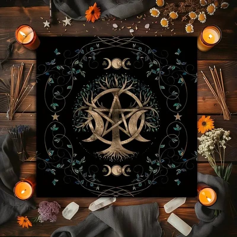 VIKAMA Tree of Life Pentagram Tarot Table Cloth Ceremony Altar Cloth Tarot Cards Divination Table Mat Card deduction