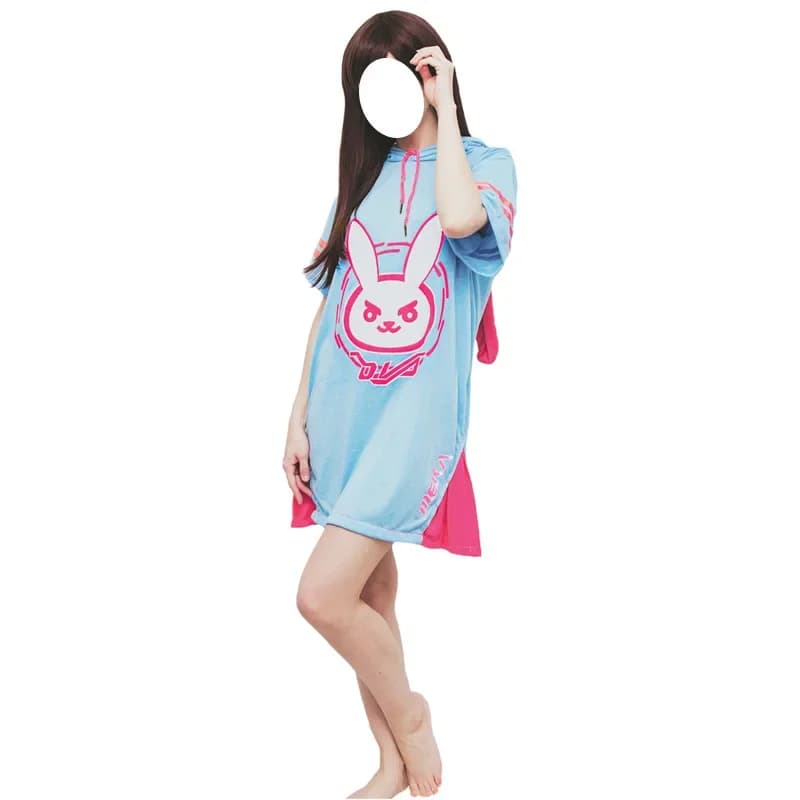 Dva Dress Hot Game Heros Dva Cosplay Overwatch Dva felpa con cappuccio Costume per adulti Top Pink Blue Long Shirt Dress Cosplay Legend