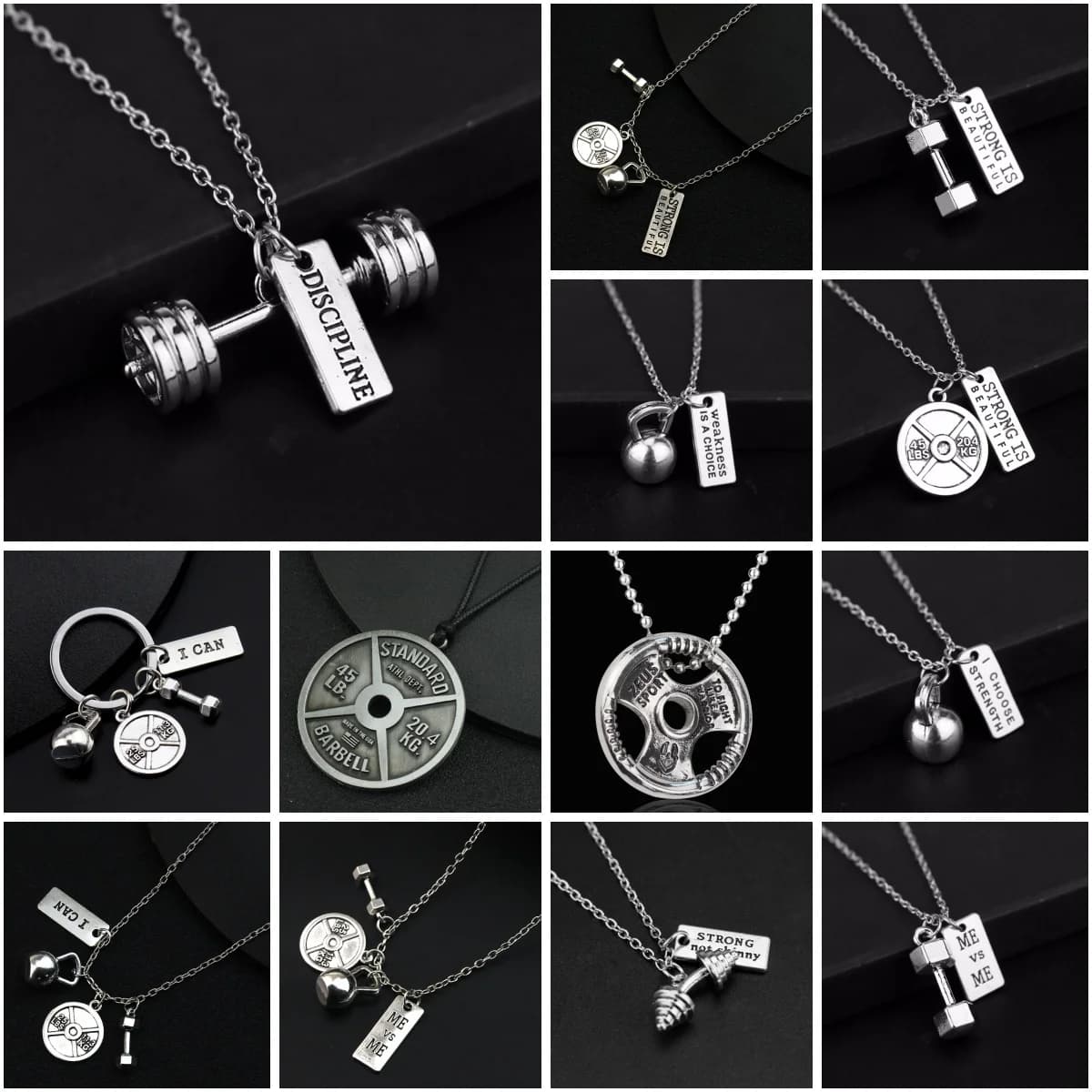 Fashion Weight Plate Pendant with Handlebars Gym Fitness Equipment Collar with Balance Barbells Powerful Leisure Jewels for Muscle Fitness
