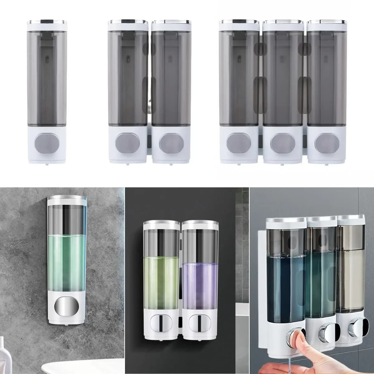 Dispenser di Sapone da Parete 300ML per Gel Doccia, Shampoo e Balsamo con Camere Antigoccia e Meccanismo della Pompa Migliorato