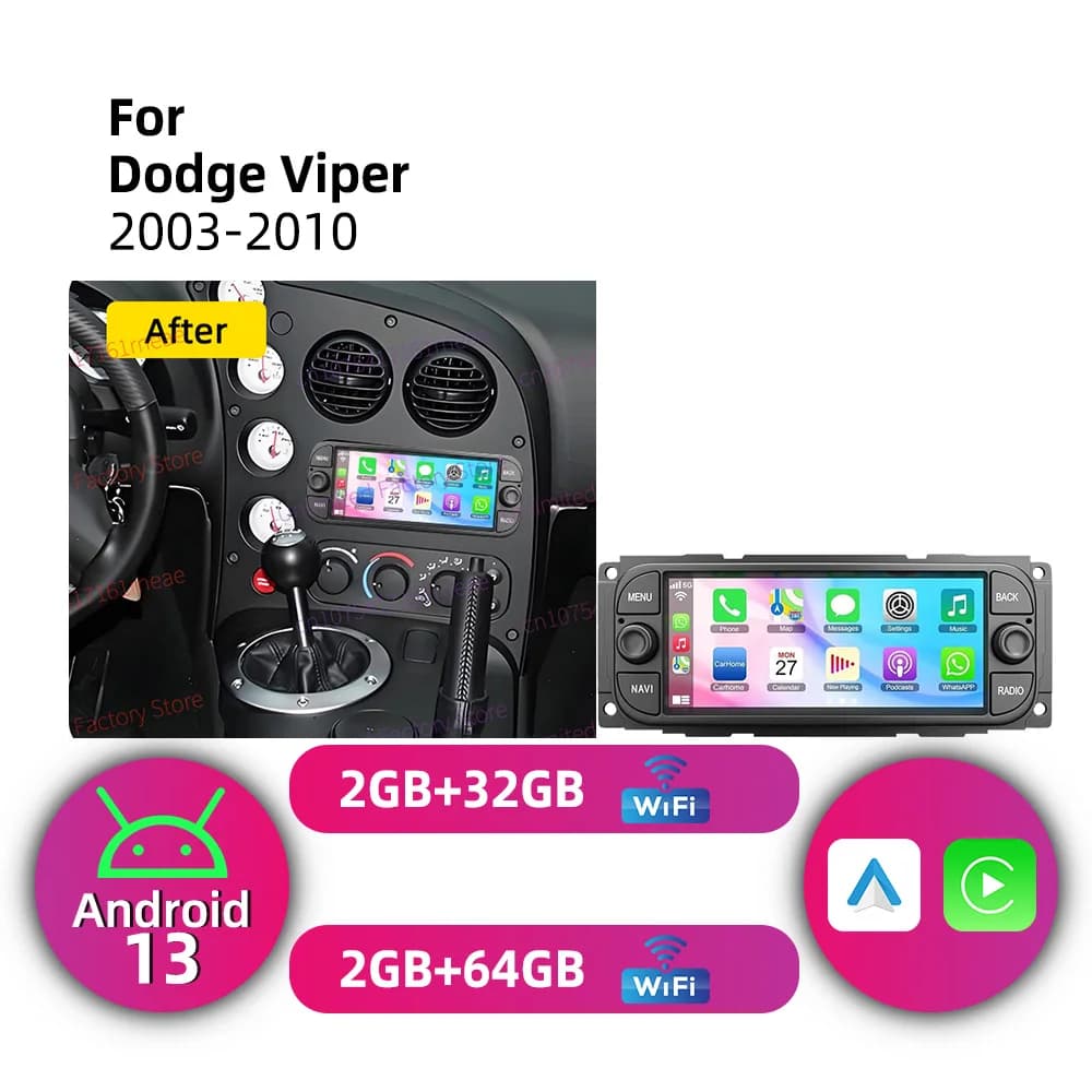 1 Din Radio GPS Android 13 Car Multimedia for Dodge Viper 2003-2010 6.86" Wireless Carplay Autoradio Head Unit Stereo