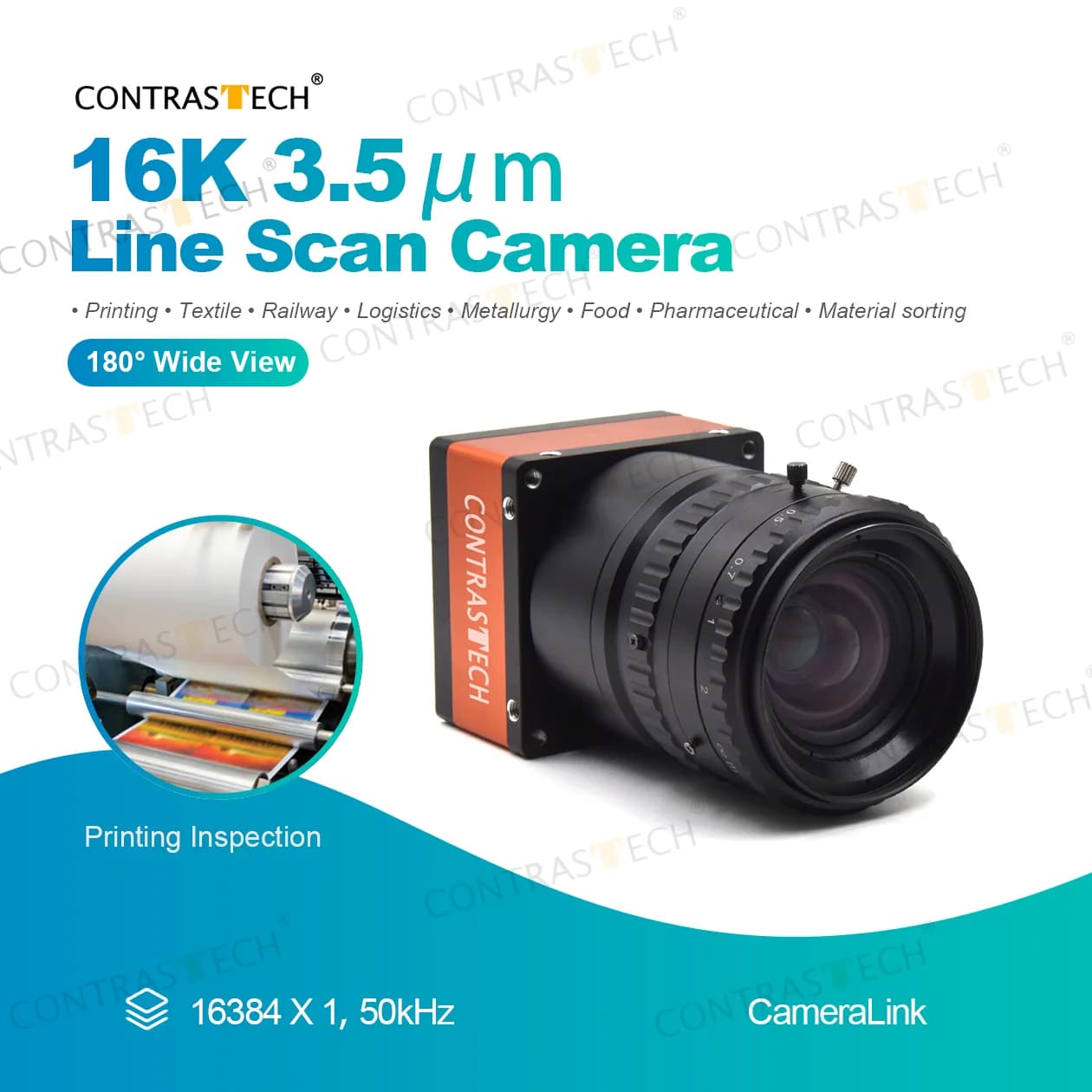 Mars Series 16K 50kHz Automation High Speed Scanning CameraLink Line Scan Camera for Railway Inspection Contrastech
