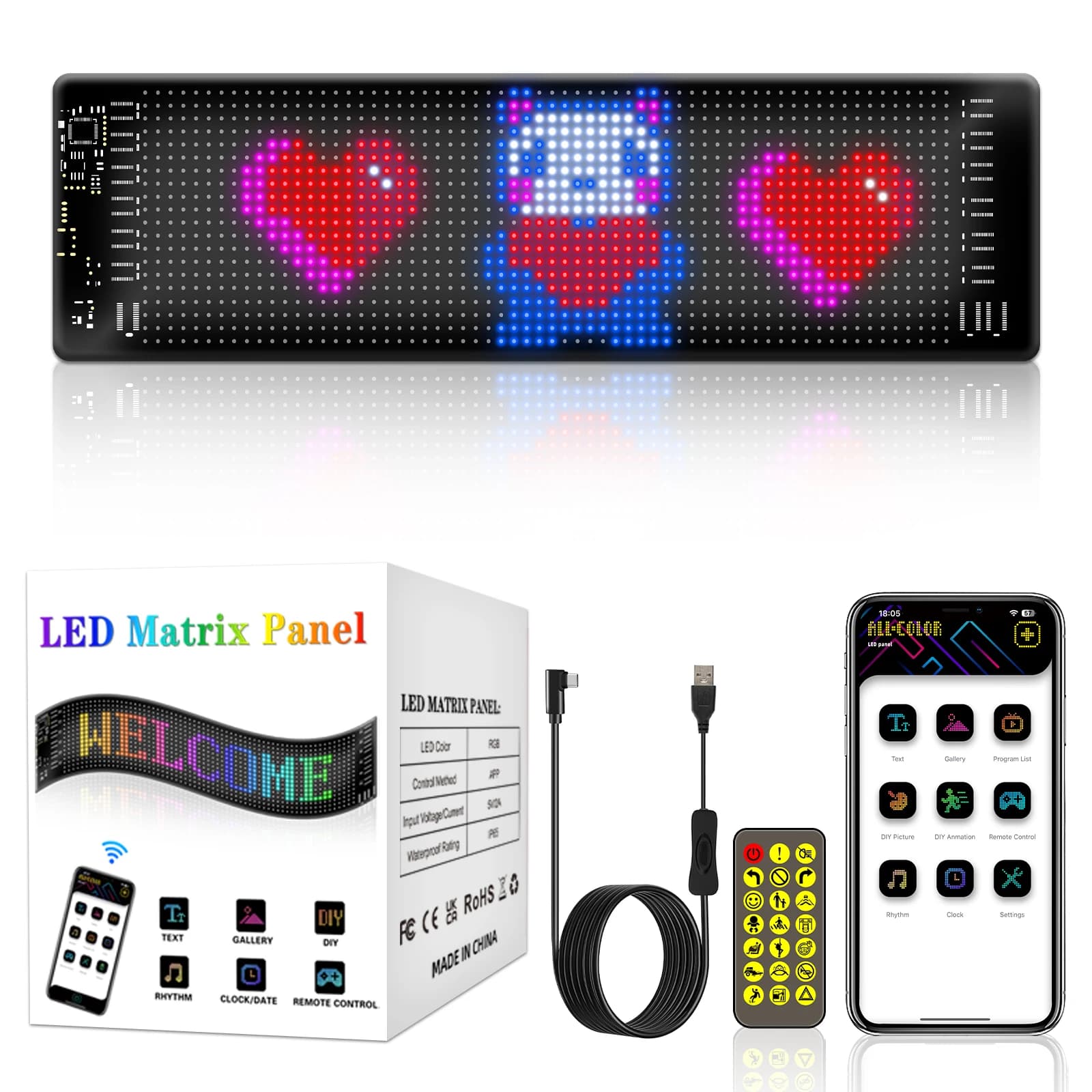 Pannello pixel a matrice LED, display interattivo per vetrine a LED con pannello informativo LED multizona con attivazione del sensore di movimento