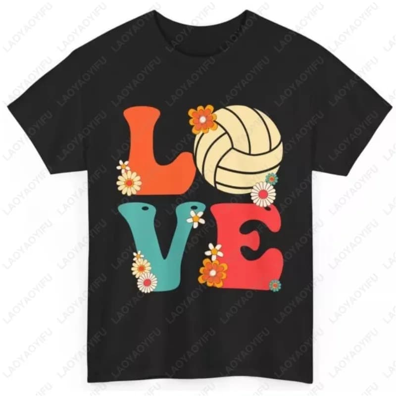 T-shirt with Sunflower for Volleyball Players, Design Creative Classic Funny, Camisetas Adorable, Women's Top in Harajuku Style, Cotton T-shirt