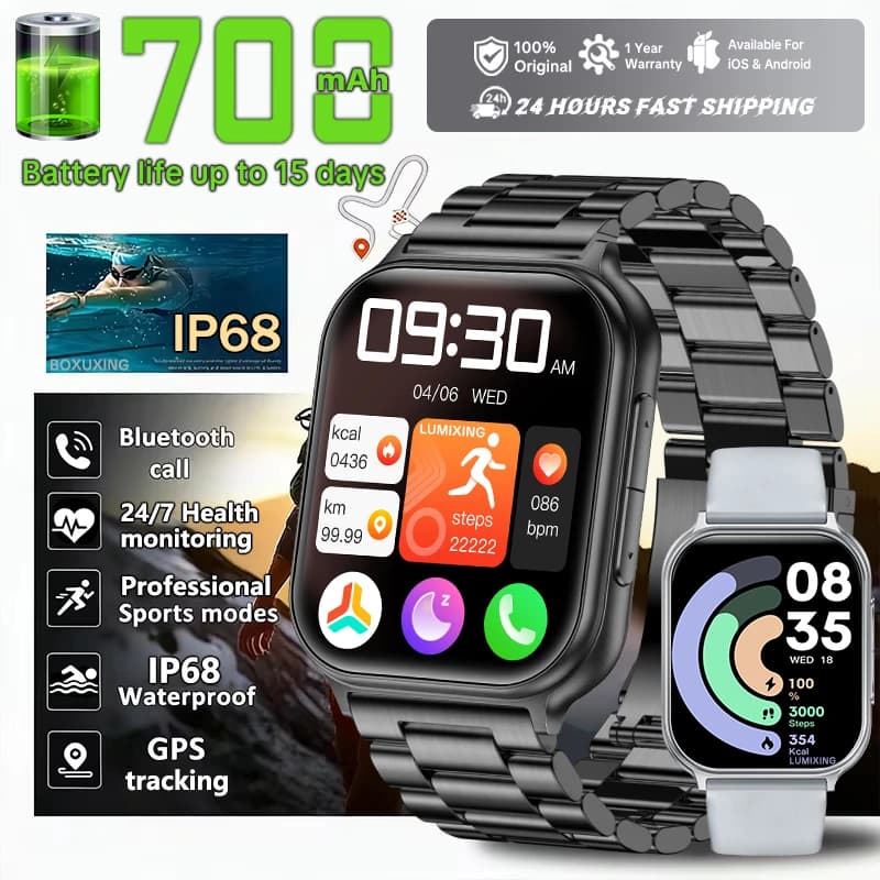 2026 New BOXUXING Sports Smart Watch Men Women Fitness Tracking IP68 Waterproof Heart Rate Bluetooth Call GPS Track Smartwatches