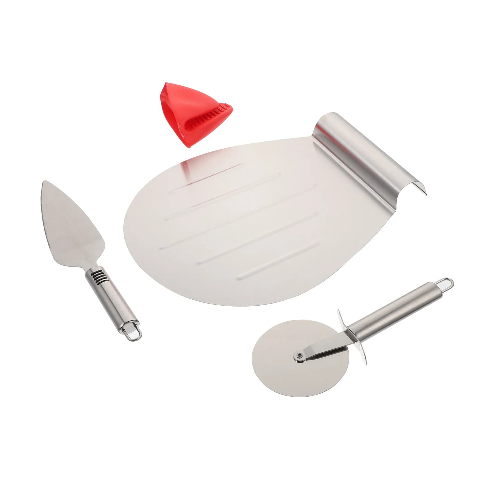 4Pcs Premium Stainless Steel Pizza Peel Spatula Cake Transfer Shovel Baking Spade Set for Pizza Dessert Cheese Bread Easy