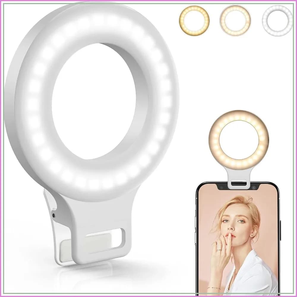 Clip on Ring Light, Rechargeable 60 LED Selfie Light for Phone, Laptop, Tablet - 3 Color Modes, 5 Brightness Levels