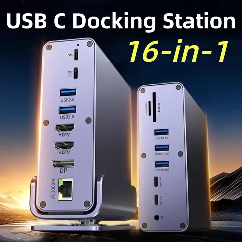 Docking station per laptop 16 in 1 con tre monitor USB C Hub con DP, 2 * compatibile HDMI, Ethernet RJ45, SD/TF, USB3.2, audio da 3,5 mm, PD100W