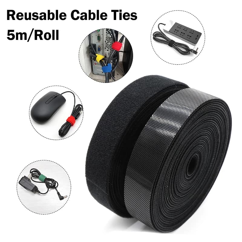Fascette Organizzatrici per Cavi in Nylon, 5M/Rotolo, Larghezza 10/15/20/25mm, Nere, per Gestione Cavi USB, Mouse, Auricolari, Tagliabili