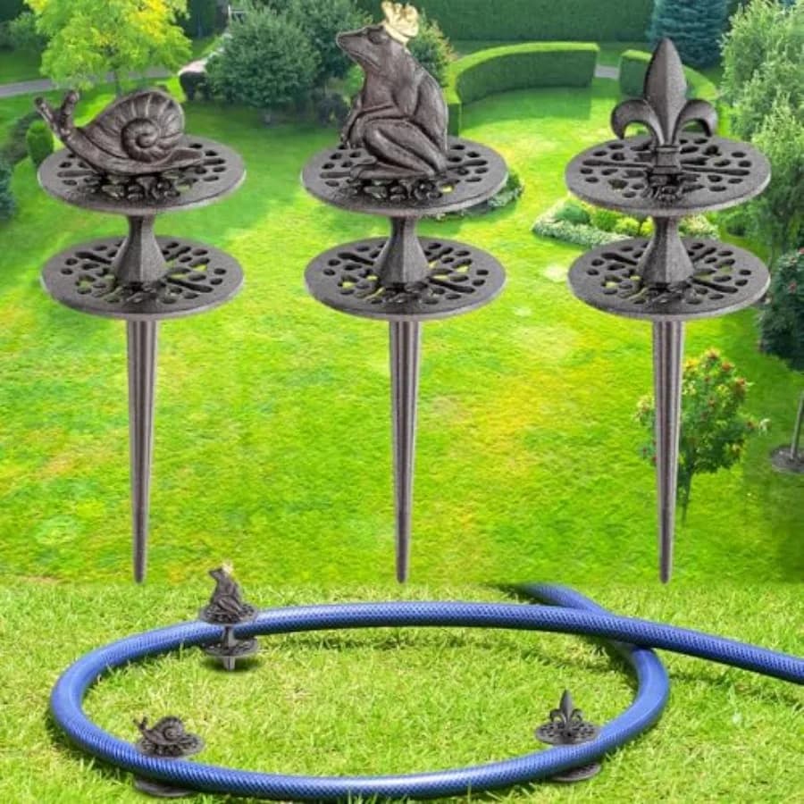 Set di 3 Pali Guida per Tubo da Giardino in Ghisa Resistente, Decorativi per Aiuole Esterne