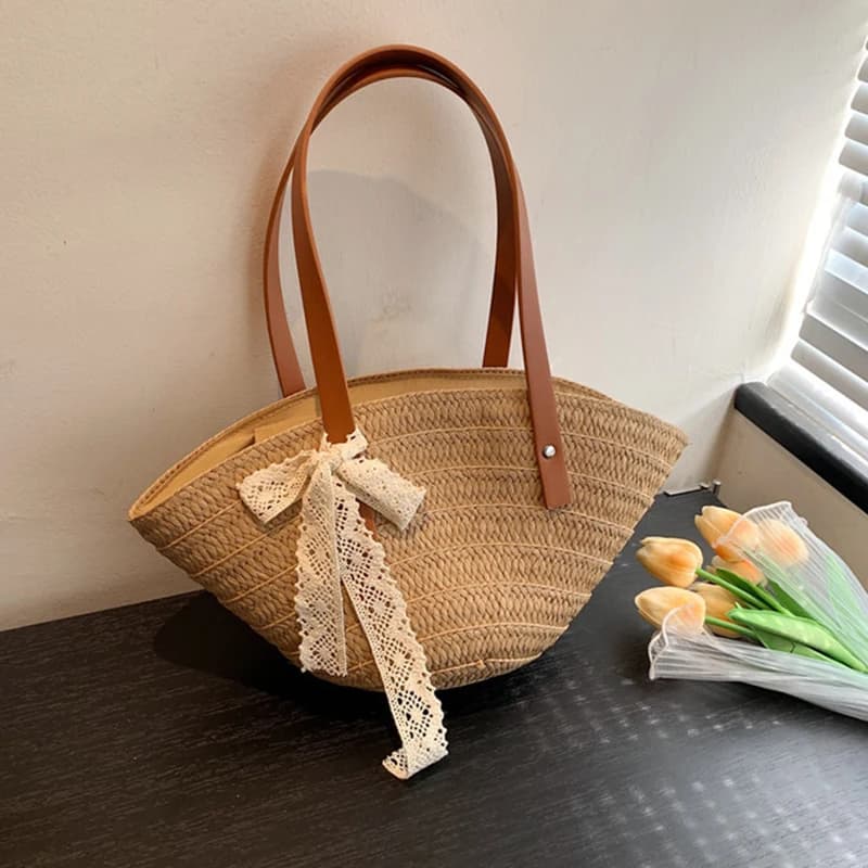 Borsa a tracolla intrecciata da donna borsa a tracolla portatile in paglia grande borsa da spiaggia estiva Shopper Satchel