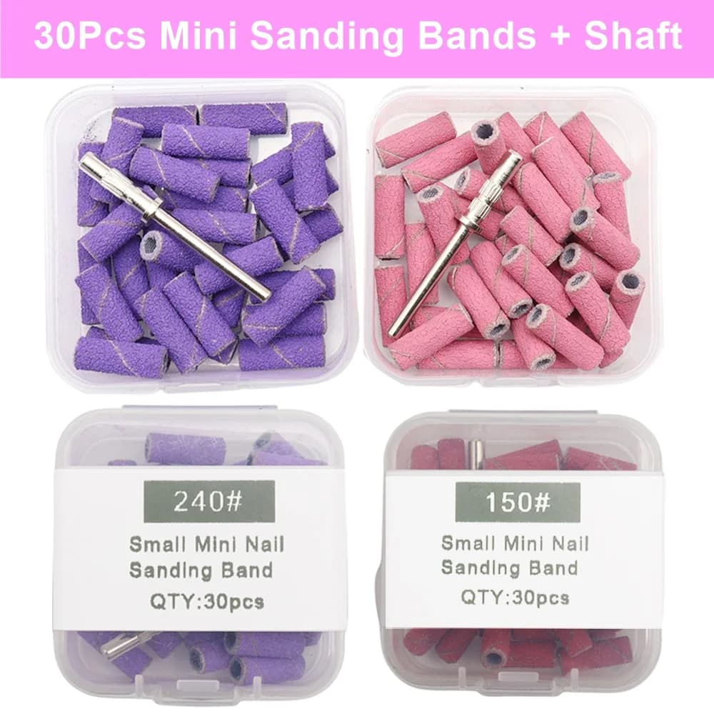 30Pcs 3.1MM Mini abrasive bands for nails with tree 3/32" tips for nail drilling strips for sand calli for dead skin Gel Nail removers Set of nail tools