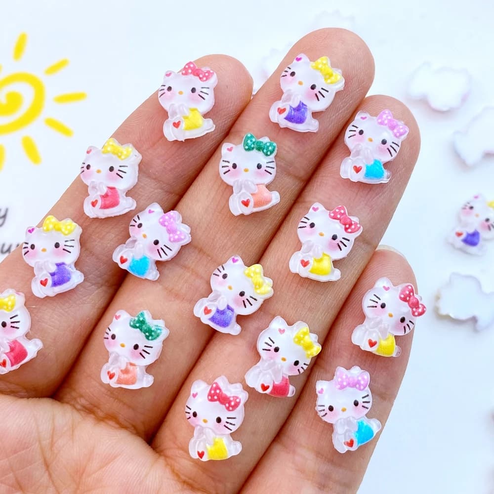 50 pezzi di resina lucido mini colore cartone animato testa di gatto nail art testa piatta strass decalcomania fai da te scrapbook Fig craft