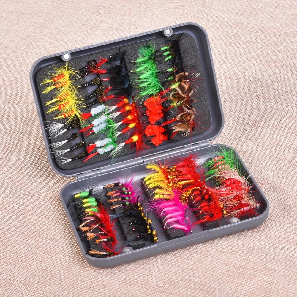 100Pcs Kit di mosche da pesca a mosca Kit di esche da pesca a mosca portatile per Bass Trout acqua dolce acqua salata pesca all'aperto pesca a mosca Tackl