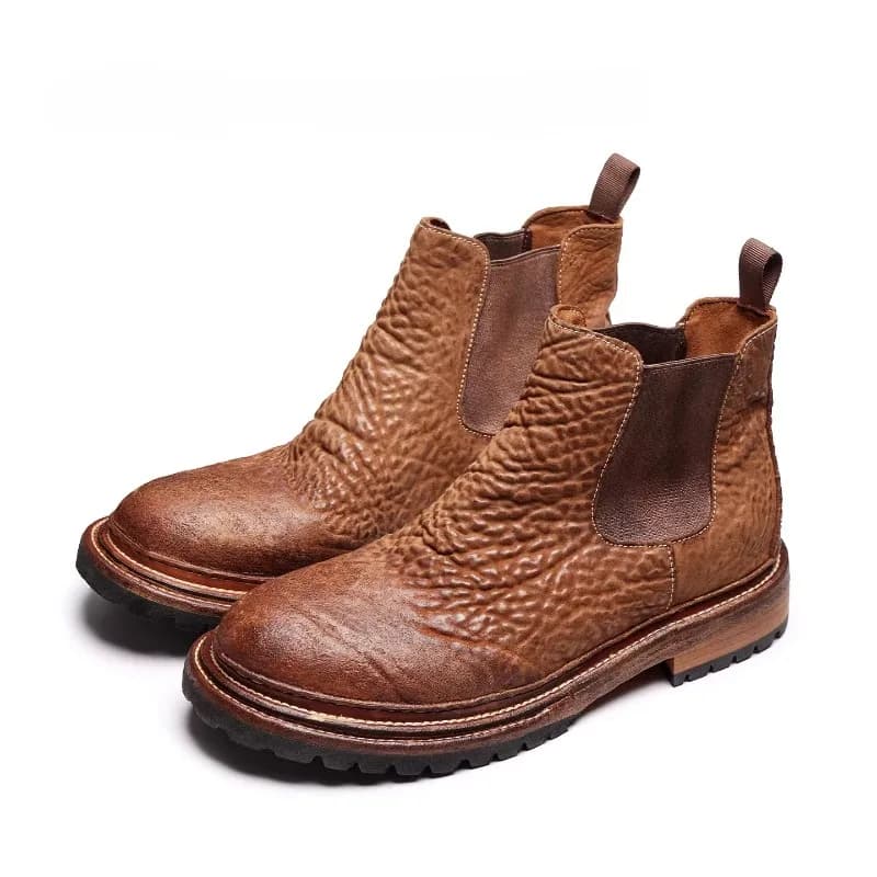 Stivali da deserto occidentali in pelle bovina vintage fatti a mano Stivali Chelsea resistenti all'usura antiscivolo da escursionismo casual da uomo