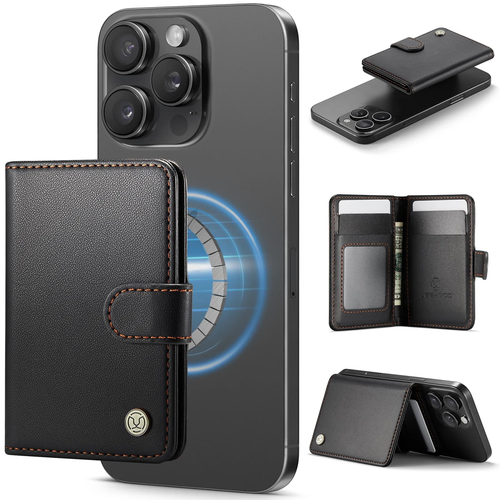 JEEHOOD J09 Porta carte portatile Portafoglio Porta carte con chiusura magnetica Porta carte in pelle PU premium 6 slot per carte Portafoglio con blocco RFID
