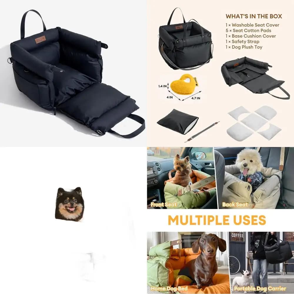 Coprisedile per auto per cani medio 3 in 1 impermeabile, letto in morbida pelle per viaggi e casa, portatile e sicuro, adatto agli animali domestici fino a 35 libbre (nero)