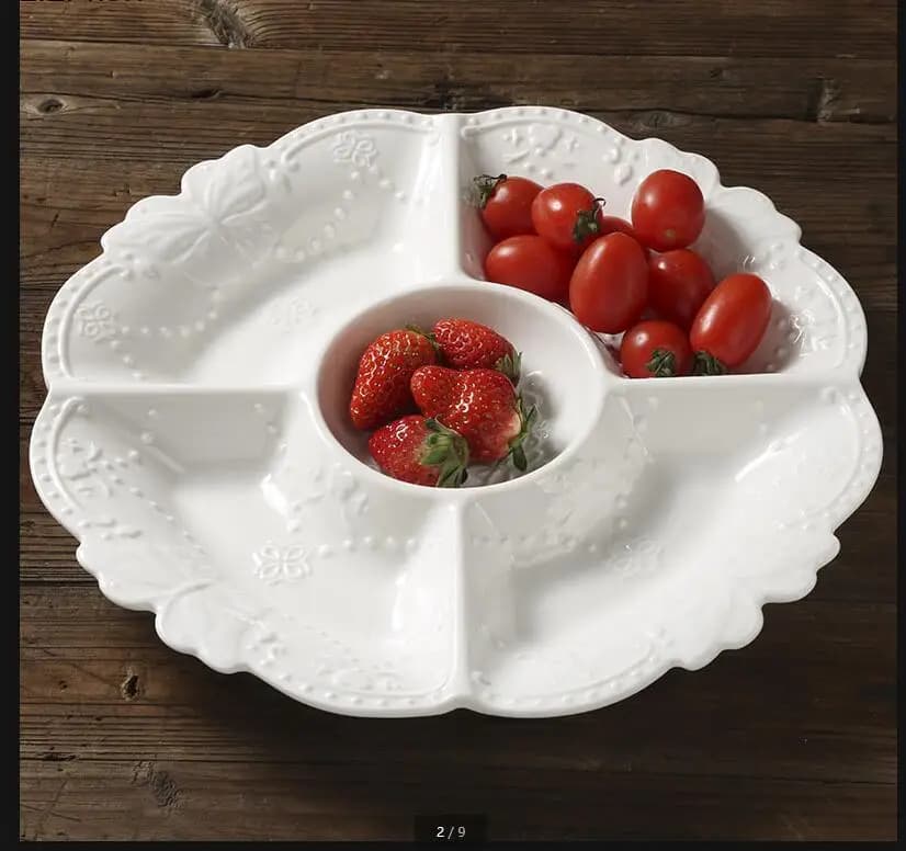 Piatto di frutta secca in ceramica Piatti piani 5 griglie Vassoio per snack Dessert Piatto Dim Sum Vassoi per caramelle rinfrescanti