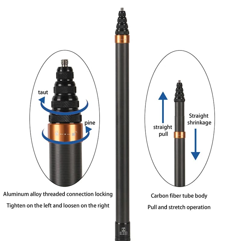 Carbon Fiber Invisible Selfie Stick Adjustable Extension Pole For Insta360 Panoramic Action Camera