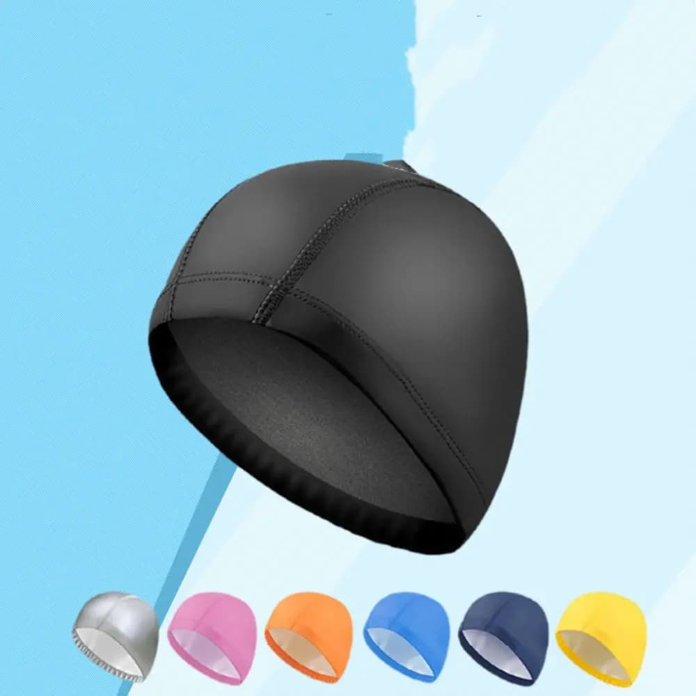 PU PU Fabric Swimming Cap Waterproof Long Hair Available Waterproof Swim Pool Hat Plus Size Protect Ears Long Hair Swimming Hat