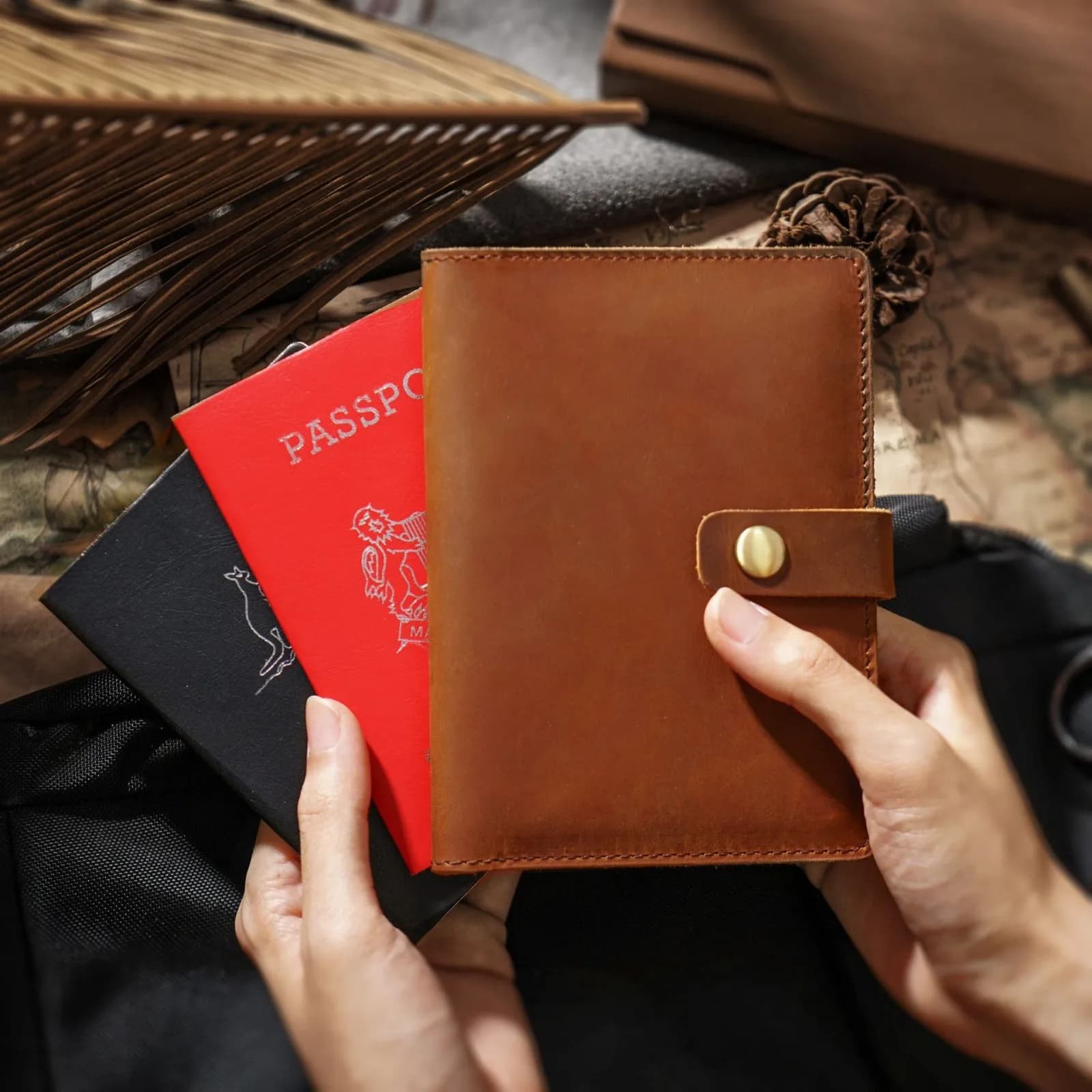 Porta passaporto da viaggio d'affari Portafoglio per carte con copertina per passaporto multifunzionale in vera pelle per accessorio da viaggio da donna da uomo