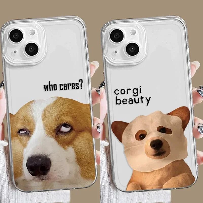 Funny Dog Phone Case For iPhone 17 16 15 11 12 14 13 Pro Max Mini SE4 7 8 Plus Cute Cartoon Animal Puppy Soft Transparent Covers