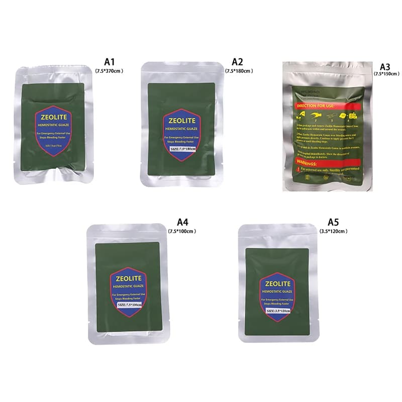 1 borsa emostatico caolino garza combattimento emergenza trauma Z-Fold solubile per Ifak tattico militare kit di pronto soccorso ferita medica